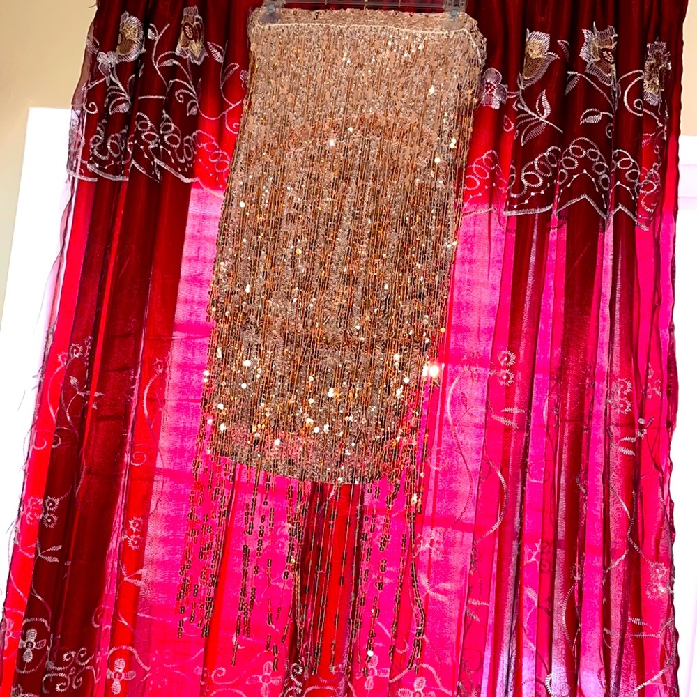 Gold chandelier mini strapless dress